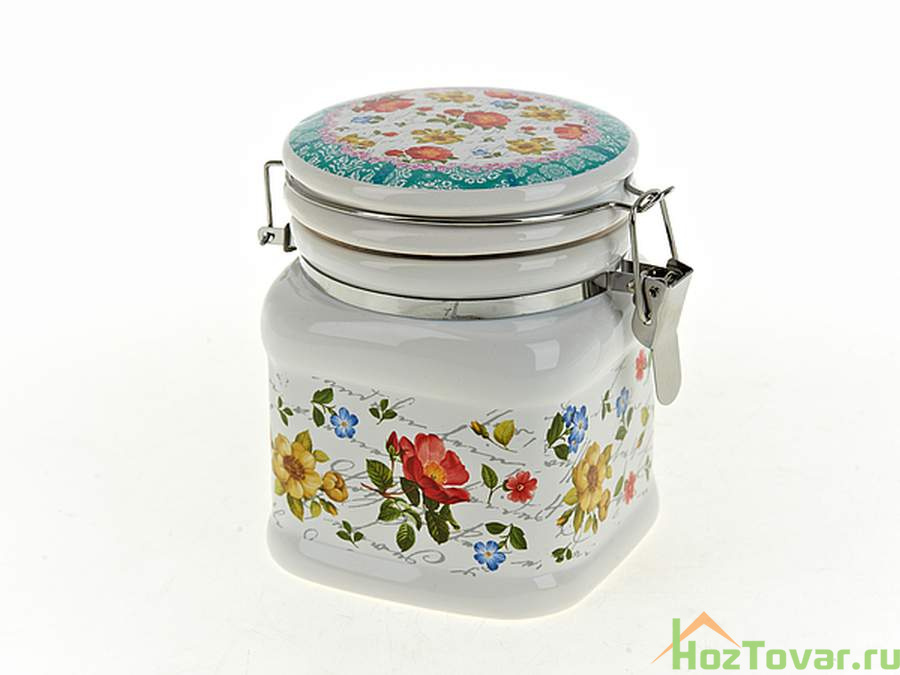 Банка для сыпучих продуктов (клипс) "Цветочная поэма" 9,5*9,5*12,5см v=500мл (квадратная) (подарочная упаковка)