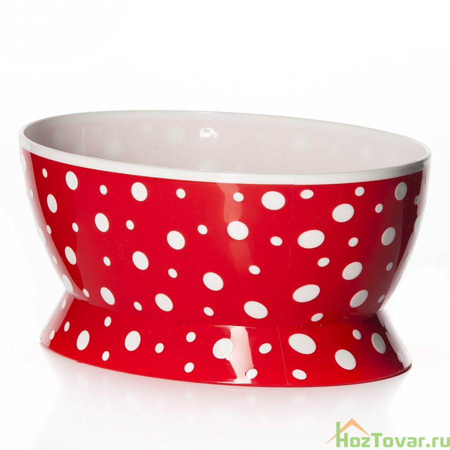 Салатник овальный "Горошек", объем 1,6 л, 220*160 мм, высота 103 мм (белый горошек на красном фоне)