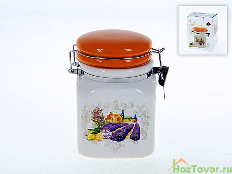 Банка для сыпучих продуктов (клипс) "Прованс" 8,5*8,5*13см v=450мл (квадратная) (подарочная упаковка)