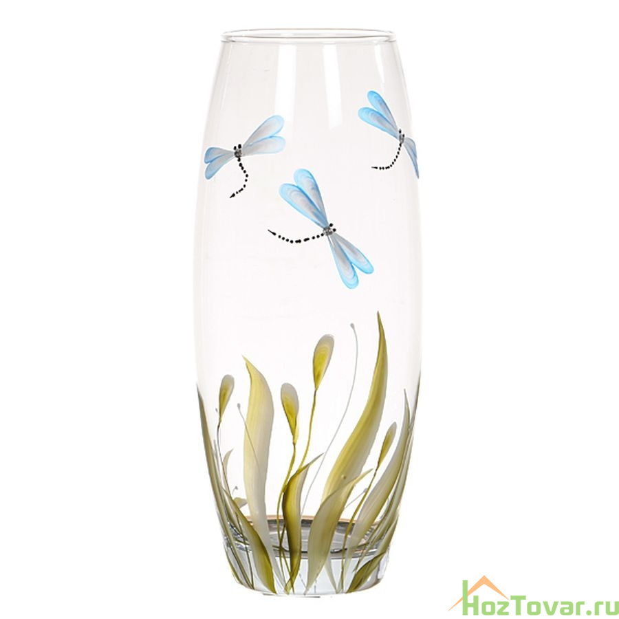 Ваза "СТРЕКОЗЫ ГОЛУБЫЕ" бочка высота=26 см.