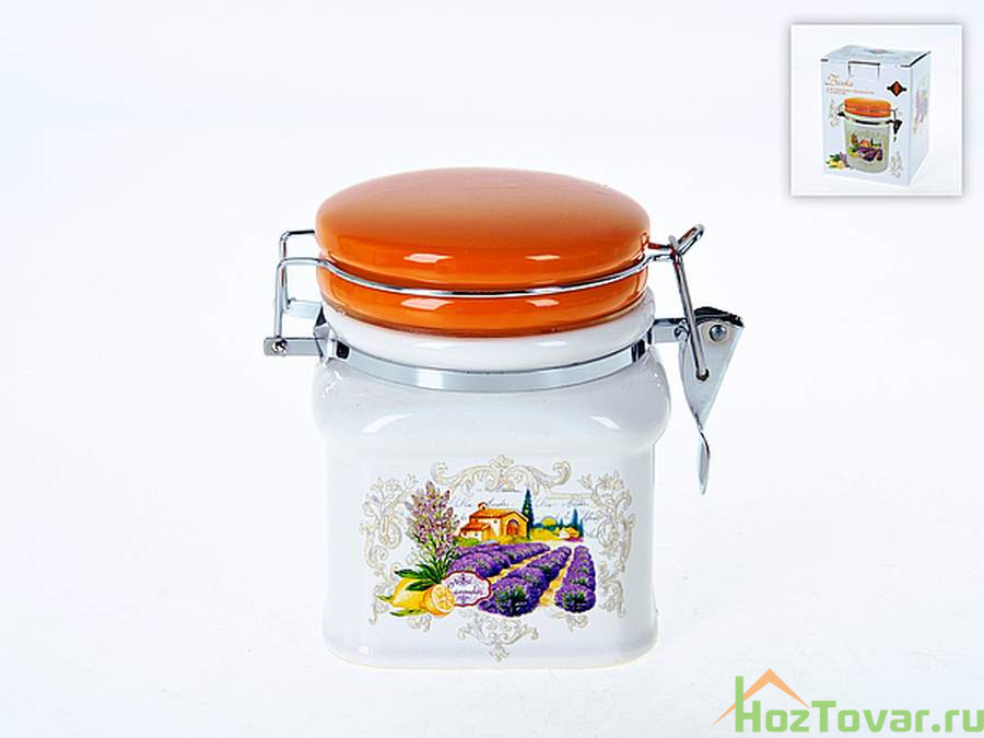 Банка для сыпучих продуктов (клипс) "Прованс" 9,5*9,5*12,5см v=500мл (квадратная) (подарочная упаковка)