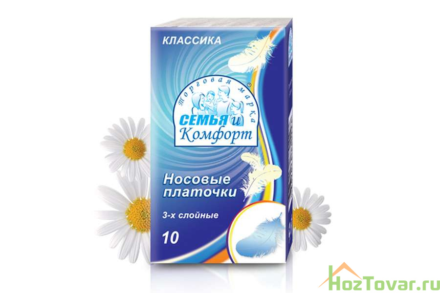 Платочки бумажные 3-х слойные Семья и комфорт Белые, 10 шт