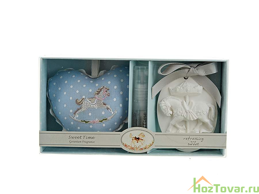 Подарочный набор 3пр."Sweet time"(ароматизир. подвеска, аромат. для помещений v=5мл, ароматизир. саше)с ароматом герани(17,5*9,5*5см)(под.уп.)
