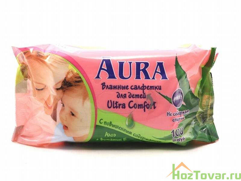 Влажные салфетки Аура Ultra comfort для детей 100шт. Алое + вит. Е