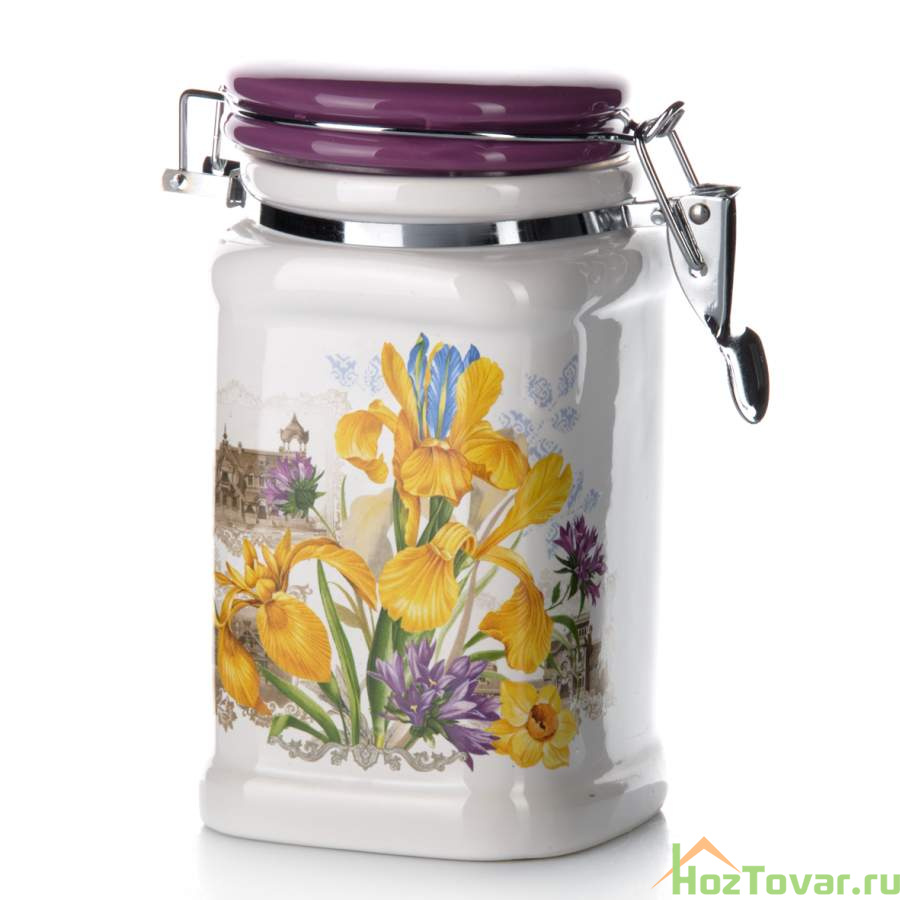 Банка для сыпучих продуктов (клипс) "Ирис" 9*9*18см. v=800мл. (квадратная) (подарочная упаковка)