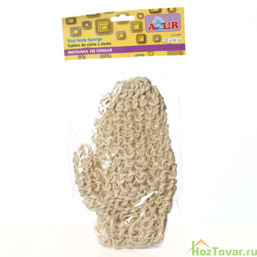 Мочалка из сизаля варежка Azur (крупная вязка, 12*24 см