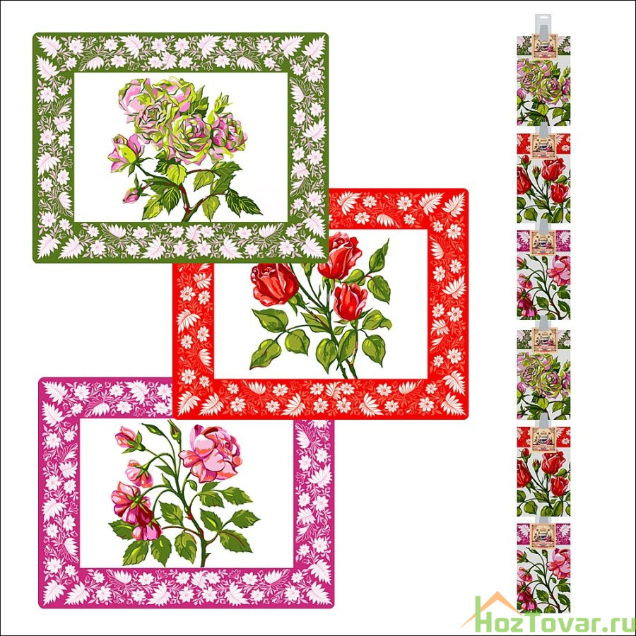 Полотенце "Розы" 48*62 см 3цв. (СТРИП-ЛЕНТА)