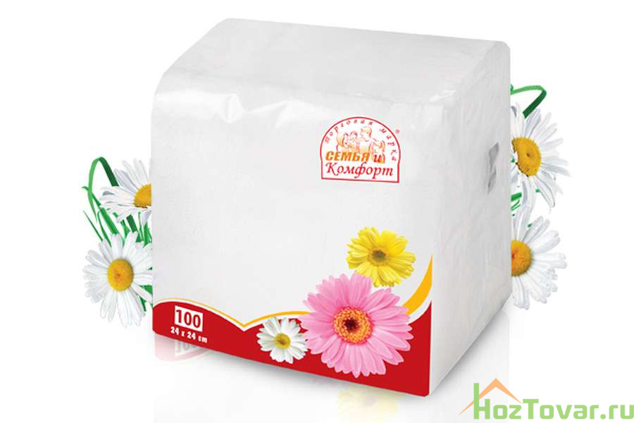 Салфетки бумажные Семья и комфорт Белый, 100 шт