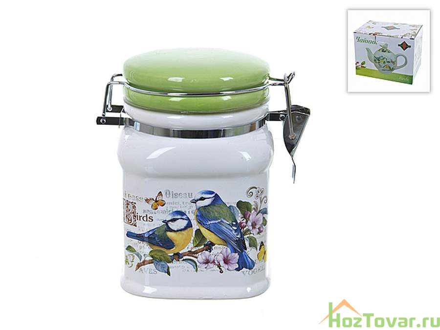 Банка для сыпучих продуктов (клипс) "Birds" 10*10*14,5см v=700мл (квадратная) (подарочная упаковка)